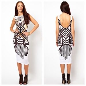 ASOS Foil Print Badycon Low Scoop Midi Dress